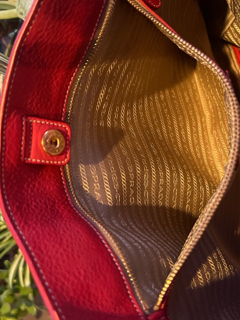 Prada Red Pebbled Leather Tote with Gold Hardware - Picture 15 of 16